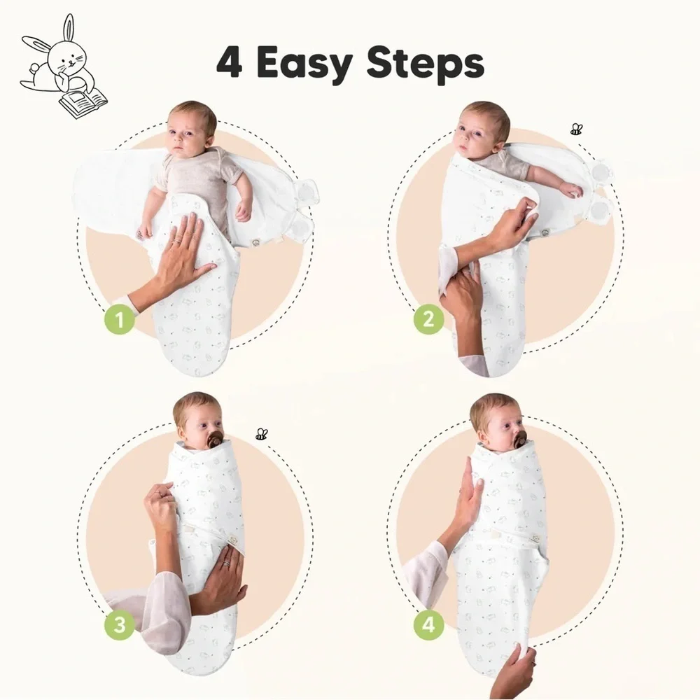 KeaBabies 3-Pack Soothe Swaddle Wraps- Printed Grey/Sage/White Size OS (0-3M)